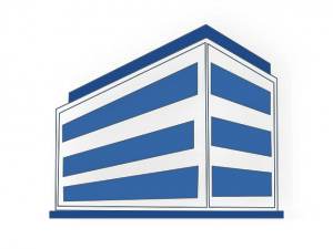 Immeuble bleu pour illustrer la reprise d'une entreprise