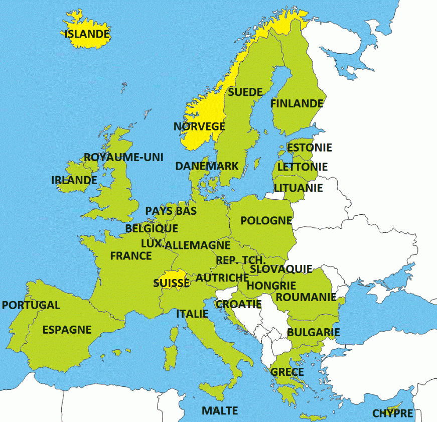 Carte de l'Europe pour l'embauche des ressortissant européens